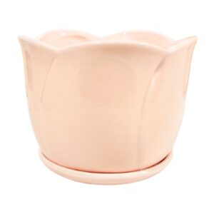 4.5" x 3.5" Tulip Shaped Ceramic Planter w/ Saucer