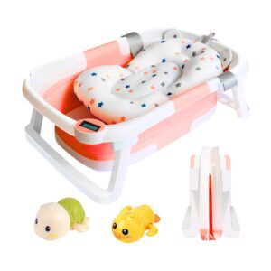Pink Foldable Baby Bath Tub w/ Head Rest & Toys