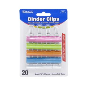 20pk 3/4" / 19mm Assorted Color Binder Clip 'Bazic'
