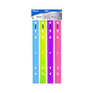 4pk 12" (30cm) Jeweltones Color Plastic Ruler 'Bazic'