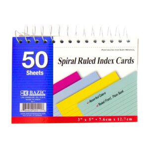 50ct Spiral Bound 3" x 5" Ruled Colored Index Card 'Bazic'