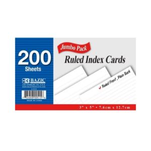 200ct 3" x 5" Ruled White Index Card 'Bazic'