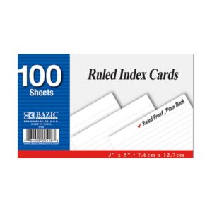 100ct 3" x 5" Ruled White Index Card 'Bazic'