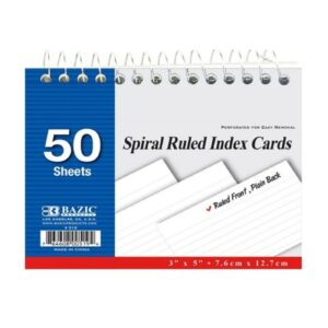 50ct Spiral Bound 3" x 5" Ruled White Index Card 'Bazic'