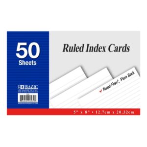 50ct 5" x 8" Ruled White Index Card 'Bazic'