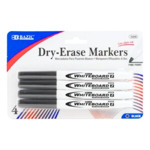 4pk Black Fine Tip Dry-Erase Board Marker 'Bazic'
