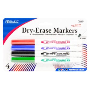 4pk Assorted Color Fine Tip Dry Erase Board Marker 'Bazic'