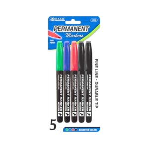5pk Assorted Colors Fine Tip Permanent Markers w/ Pocket Clip 'Bazic'