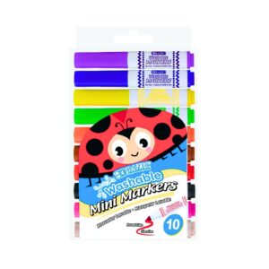 10 Color Broad Line Mini Washable Markers in Clear Pouch 'Bazic'