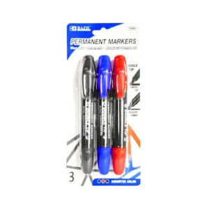 3pk Asst Color Double-Tip Permanent Markers 'Bazic'