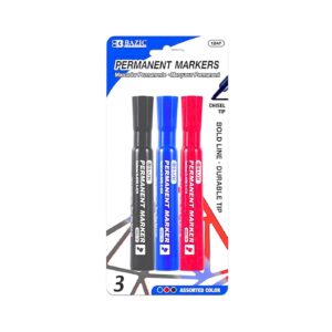 3pk Asst Color Chisel Tip Desk Style Permanent Markers 'Bazic'