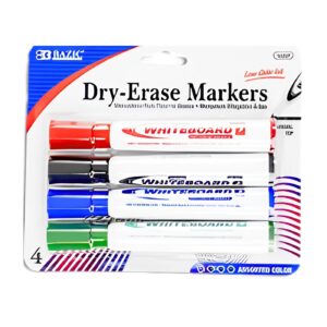 4pk Asst Color Chisel Tip Dry Erase Marker 'Bazic'