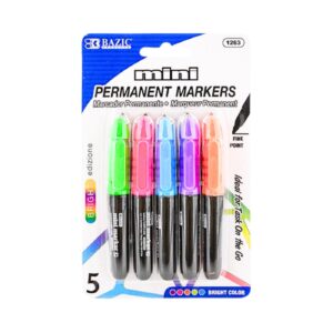 5pk Fancy Colors Mini Fine Point Permanent Marker w/ Cap Clip 'Bazic'