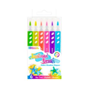 6 Fluorescent Color 'Fantasia' Washable Brush Markers 'Bazic'