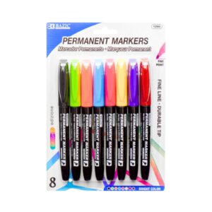 8pk Fancy Colors Fine Tip Permanent Markers w/ Pocket Clip 'Bazic'