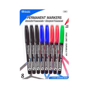 8pk Asst Colors Fine Tip Permanent Markers w/ Pocket Clip 'Bazic'