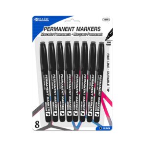 8pk Black Fine Tip Permanent Marker w/ Pocket Clip 'Bazic'