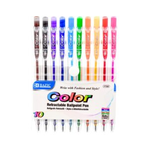 10pk Asst Color Retractable Pen 'Bazic'
