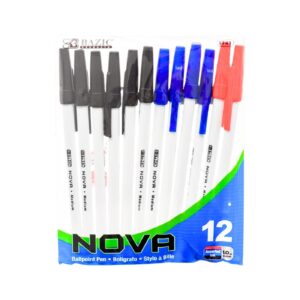 12pk 'Nova' Assorted Color Stick Pens 'Bazic'