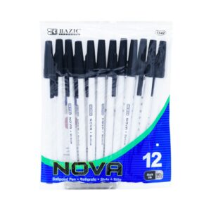 12pk 'Nova' Black Stick Pens 'Bazic'