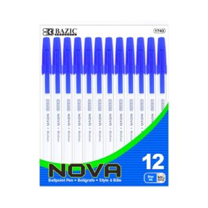 12pk 'Nova' Blue Stick Pens 'Bazic'
