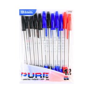 12pk 'Pure' Assorted Color Stick Pens 'Bazic'