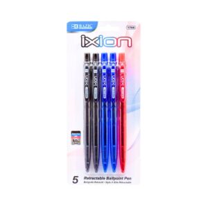 5pk 'Ixion' Asst Color Retractable Pens 'Bazic'