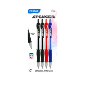 5pk 'Spencer' Asst Color Retractable Ballpoint Pen w/ Cushion 'Bazic'