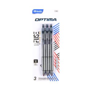 3pk 'Optima' Black Retractable Oil-Gel Ink Pen w/ Grip 'Bazic'