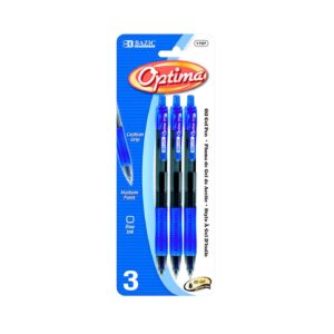3pk 'Optima' Blue Retractable Oil-Gel Ink Pen w/ Grip 'Bazic'