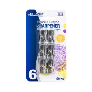 6pk Single Hole Metal Pencil Sharpener 'Bazic'