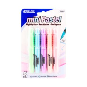 5pk Mini Fluorescent Highlighters w/ Cap Clip 'Bazic'