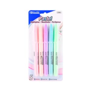 5pk Pen Style Pastel Highlighters w/ Pocket Clip 'Bazic'