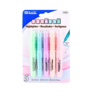 5pk Mini Pastel Highlighters w/ Cap Clip 'Bazic'