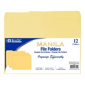 12pk 1/3 Cut Letter Size Manila File Folder 'Bazic'