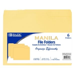 6pk 1/3 Cut Letter Size Manila File Folders 'Bazic'