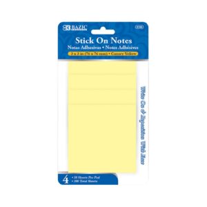 4pk 50ct 3" x 3" Yellow Stick-On Notes 'Bazic'