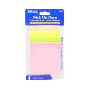 4pk 40ct 3" x 3" Neon Stick-On Notes 'Bazic'