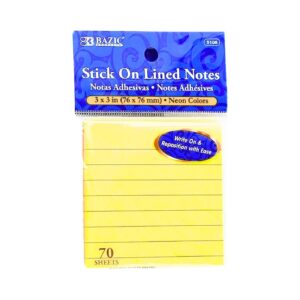 70ct 3" x 3" Neon Lined Stick-On Notes 'Bazic'