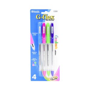 4pk G-Flex (Fashion Colors) Oil Gel Ink Pen w/ Cushion Grip 'Bazic'