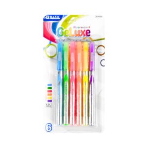 6pk Fluorescent Color GeLuxe Gel Roller Pen 'Bazic'