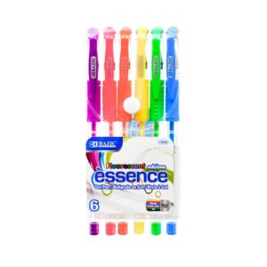 6pk 'Essence' Fluorescent Color Gel Pen w/ Cushion Grip 'Bazic'