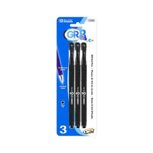 3pk GR8 Black Oil Gel Ink Pen w/ Rubberized Barrel 'Bazic'
