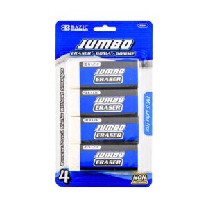 4pk 2 3/4" Jumbo White Vinyl Erasers 'Bazic' [ZERO RATED]