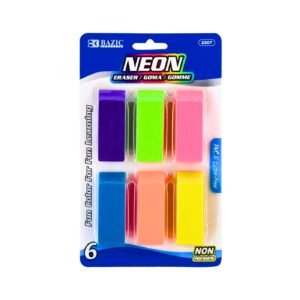 6pk Neon Bevel Erasers 'Bazic' [ZERO RATED]