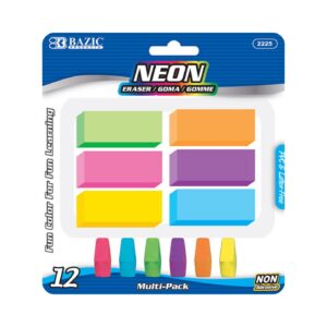12pk Neon Eraser Set 'Bazic' [ZERO RATED]