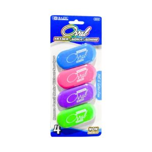 4pk Bright Color Oval Eraser 'Bazic' [ZERO RATED]