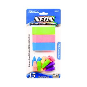 15pk Neon Eraser Set 'Bazic' [ZERO RATED]