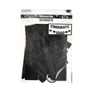 13cm x 14cm Banner Letter w/ Black Glitters 'Congrats Grad'