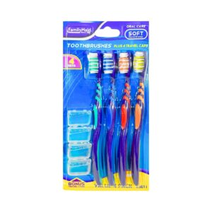 4pk Toothbrush w/ 4 Travel Caps